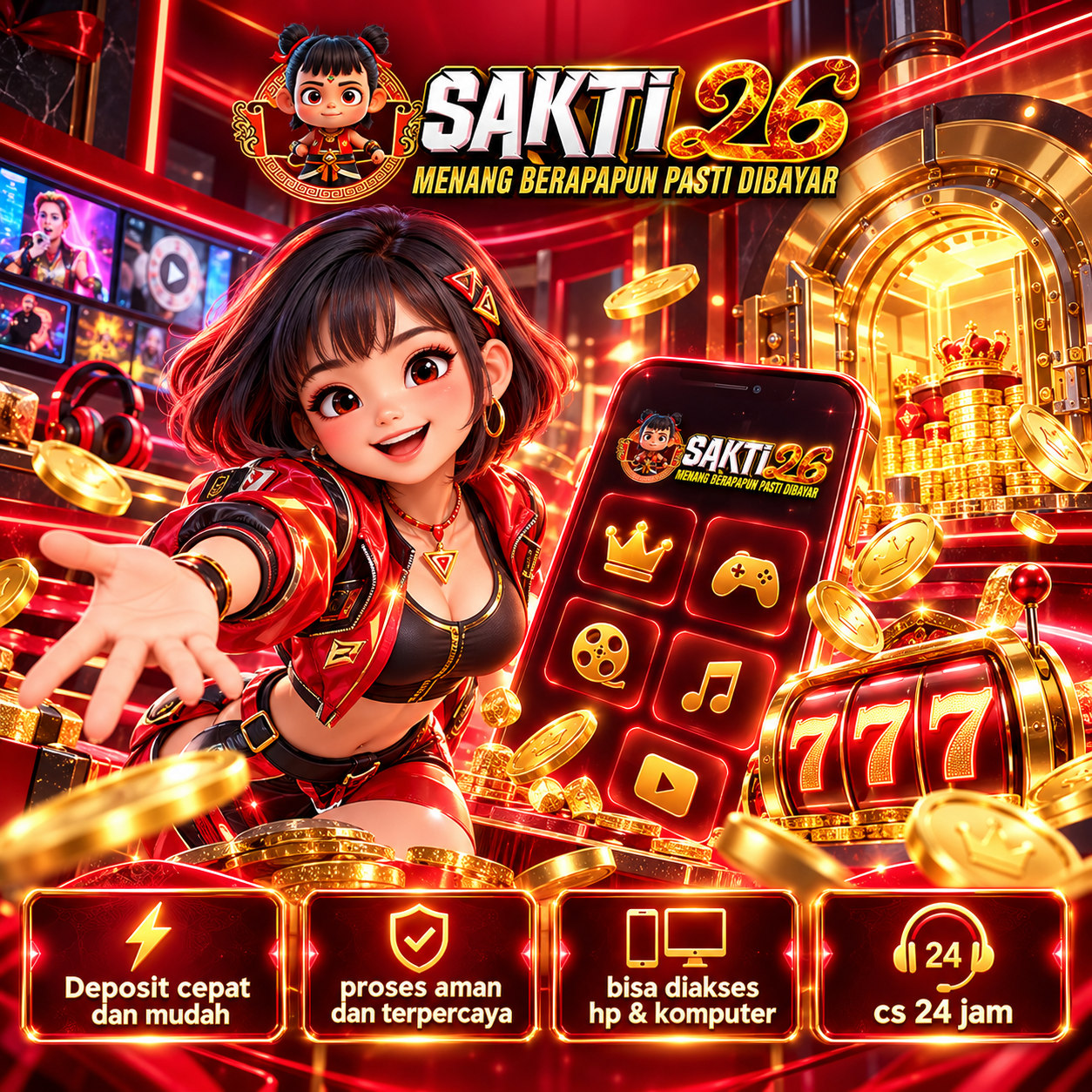 Banner utama SAKTI26 STORE, ilustrasi game digital merah dan emas